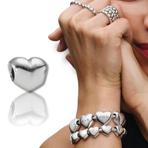 RARE 🩶 Pandora Sterling Silver Big Smooth Plain Heart Charm 790137 Retired